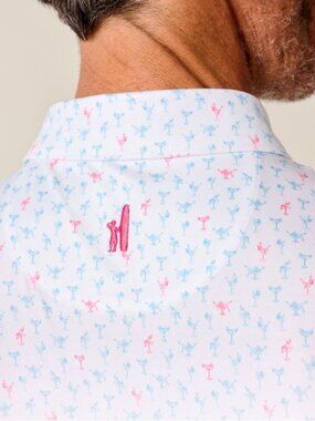 Johnnie-O Featherweight Pin UP Print Performance Polo Shirt White Small NWT $110